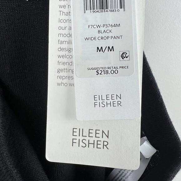 Eileen Fisher Black Wide Crop Pant Size M NWT Washable Wool Pull On - Picture 9 of 11